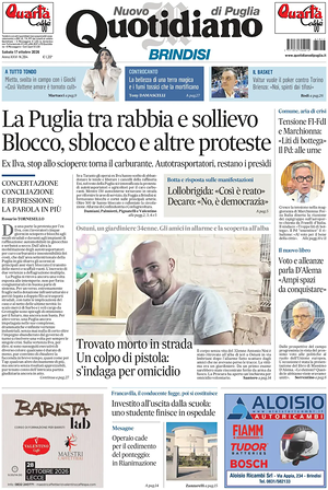 Prima pagina Nuovo Quotidiano di Puglia (Brindisi) di oggi - Quotidiano regionale
