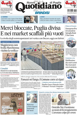 Prima pagina Nuovo Quotidiano di Puglia (Brindisi) di oggi - Quotidiano regionale