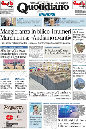Prima pagina Nuovo Quotidiano di Puglia (Brindisi) di oggi - Quotidiano regionale