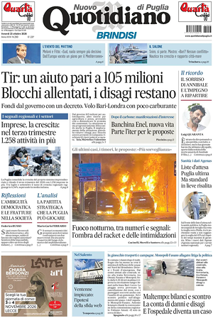 Prima pagina Nuovo Quotidiano di Puglia (Brindisi) di oggi - Quotidiano regionale