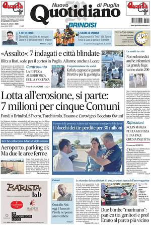Prima pagina Nuovo Quotidiano di Puglia (Brindisi) di oggi - Quotidiano regionale