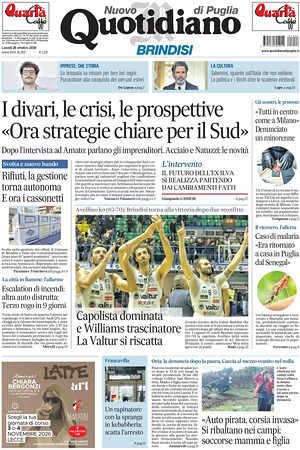 Prima pagina Nuovo Quotidiano di Puglia (Brindisi) di oggi - Quotidiano regionale
