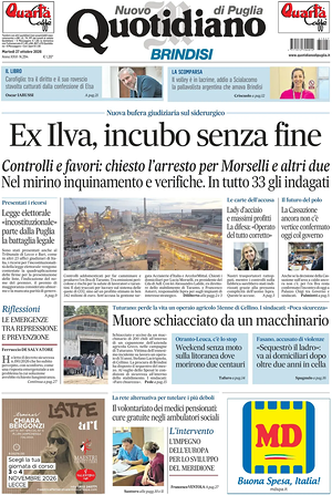 Prima pagina Nuovo Quotidiano di Puglia (Brindisi) di oggi - Quotidiano regionale