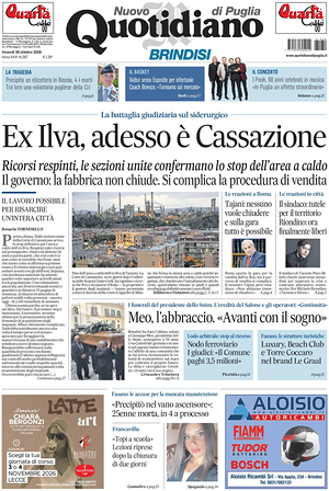 Prima pagina Nuovo Quotidiano di Puglia (Brindisi) di oggi - Quotidiano regionale