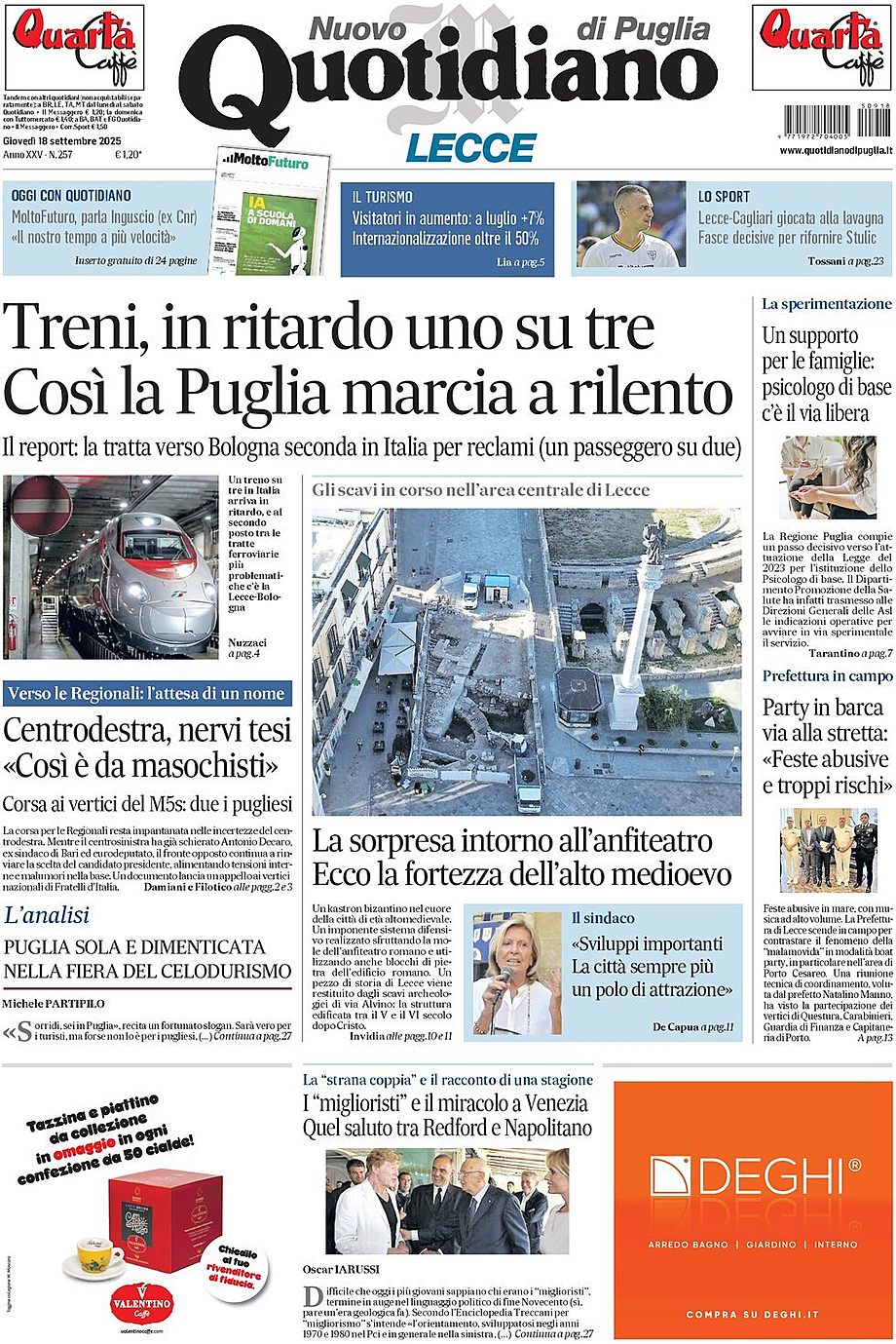 Prima pagina Nuovo Quotidiano di Puglia (Lecce) di oggi - Edicola 18 Settembre 2025