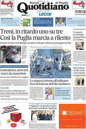 Prima pagina Nuovo Quotidiano di Puglia (Lecce) di oggi - Quotidiano regionale