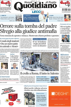 Prima pagina Nuovo Quotidiano di Puglia (Lecce) di oggi - Quotidiano regionale