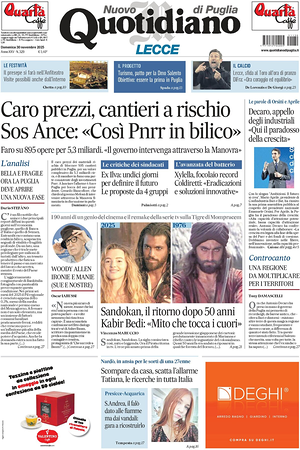 Prima pagina Nuovo Quotidiano di Puglia (Lecce) di oggi - Quotidiano regionale