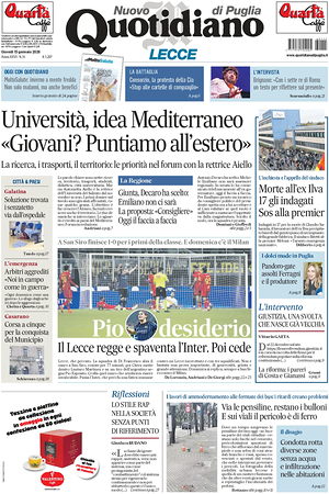 Prima pagina Nuovo Quotidiano di Puglia (Lecce) di oggi - Quotidiano regionale