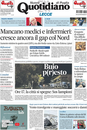 Prima pagina Nuovo Quotidiano di Puglia (Lecce) di oggi - Quotidiano regionale