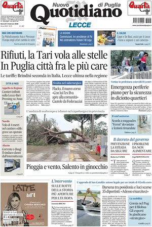 Prima pagina Nuovo Quotidiano di Puglia (Lecce) di oggi - Quotidiano regionale