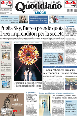 Prima pagina Nuovo Quotidiano di Puglia (Lecce) di oggi - Quotidiano regionale