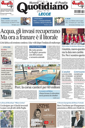 Prima pagina Nuovo Quotidiano di Puglia (Lecce) di oggi - Quotidiano regionale