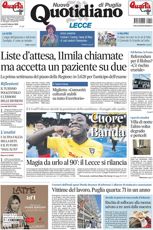 Prima pagina Nuovo Quotidiano di Puglia (Lecce) di oggi - Quotidiano regionale