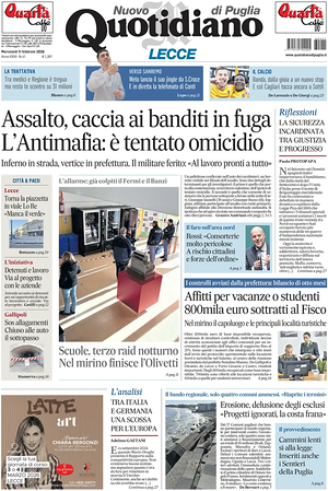 Prima pagina Nuovo Quotidiano di Puglia (Lecce) di oggi - Quotidiano regionale