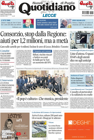 Prima pagina Nuovo Quotidiano di Puglia (Lecce) di oggi - Quotidiano regionale