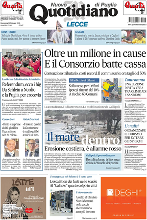 Prima pagina Nuovo Quotidiano di Puglia (Lecce) di oggi - Quotidiano regionale