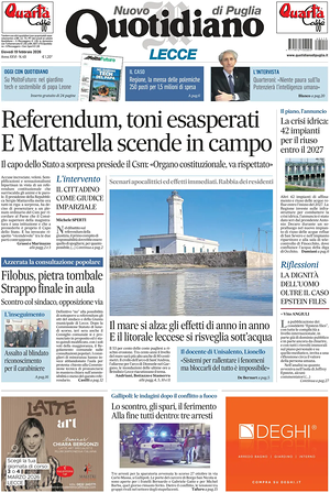 Prima pagina Nuovo Quotidiano di Puglia (Lecce) di oggi - Quotidiano regionale