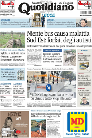 Prima pagina Nuovo Quotidiano di Puglia (Lecce) di oggi - Quotidiano regionale