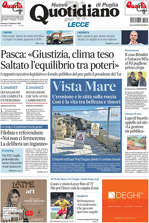 Prima pagina Nuovo Quotidiano di Puglia (Lecce) di oggi - Quotidiano regionale