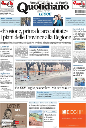 Prima pagina Nuovo Quotidiano di Puglia (Lecce) di oggi - Quotidiano regionale