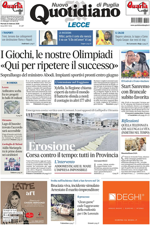 Prima pagina Nuovo Quotidiano di Puglia (Lecce) di oggi - Quotidiano regionale