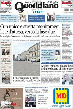 Prima pagina Nuovo Quotidiano di Puglia (Lecce) di oggi - Quotidiano regionale
