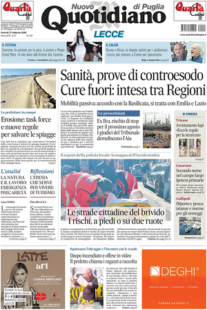 Prima pagina Nuovo Quotidiano di Puglia (Lecce) di oggi - Quotidiano regionale