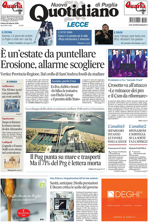 Prima pagina Nuovo Quotidiano di Puglia (Lecce) di oggi - Quotidiano regionale