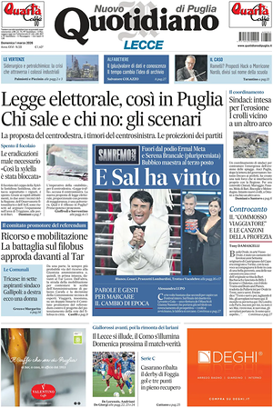 Prima pagina Nuovo Quotidiano di Puglia (Lecce) di oggi - Quotidiano regionale