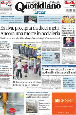 Prima pagina Nuovo Quotidiano di Puglia (Lecce) di oggi - Quotidiano regionale