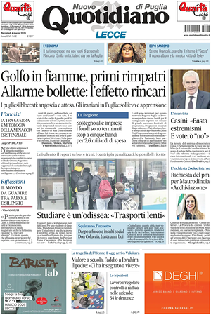 Prima pagina Nuovo Quotidiano di Puglia (Lecce) di oggi - Quotidiano regionale