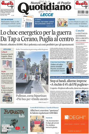 Prima pagina Nuovo Quotidiano di Puglia (Lecce) di oggi - Quotidiano regionale