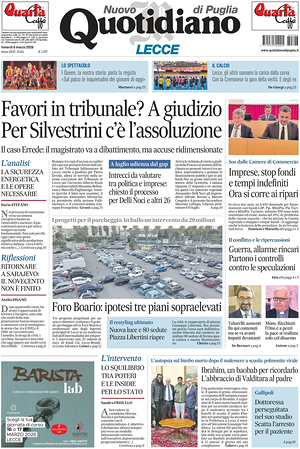 Prima pagina Nuovo Quotidiano di Puglia (Lecce) di oggi - Quotidiano regionale