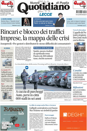Prima pagina Nuovo Quotidiano di Puglia (Lecce) di oggi - Quotidiano regionale