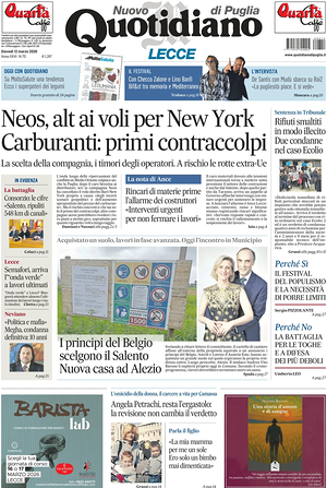 Prima pagina Nuovo Quotidiano di Puglia (Lecce) di oggi - Quotidiano regionale