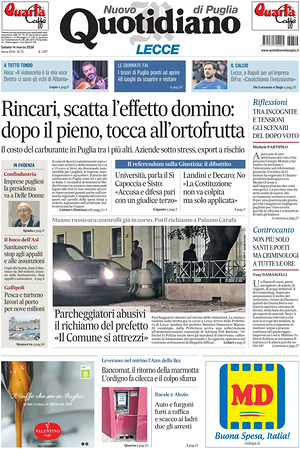 Prima pagina Nuovo Quotidiano di Puglia (Lecce) di oggi - Quotidiano regionale