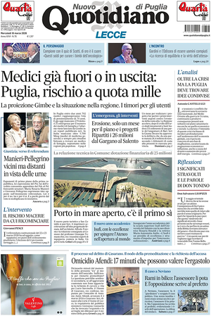Prima pagina Nuovo Quotidiano di Puglia (Lecce) di oggi - Quotidiano regionale