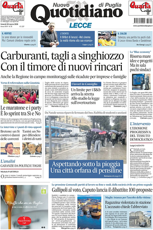 Prima pagina Nuovo Quotidiano di Puglia (Lecce) di oggi - Quotidiano regionale
