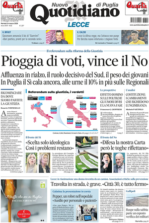 Prima pagina Nuovo Quotidiano di Puglia (Lecce) di oggi - Quotidiano regionale