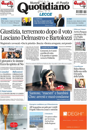 Prima pagina Nuovo Quotidiano di Puglia (Lecce) di oggi - Quotidiano regionale