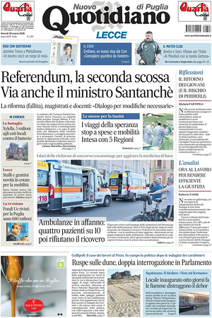 Prima pagina Nuovo Quotidiano di Puglia (Lecce) di oggi - Quotidiano regionale