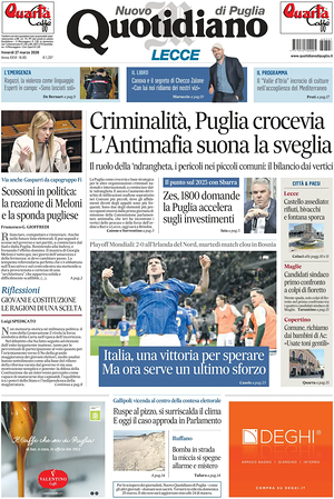 Prima pagina Nuovo Quotidiano di Puglia (Lecce) di oggi - Quotidiano regionale