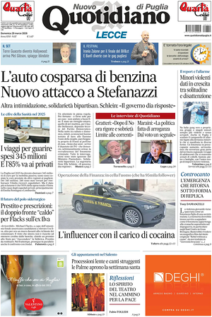 Prima pagina Nuovo Quotidiano di Puglia (Lecce) di oggi - Quotidiano regionale
