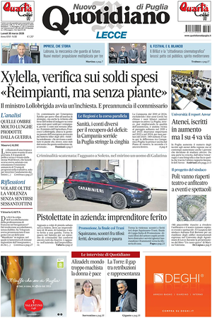 Prima pagina Nuovo Quotidiano di Puglia (Lecce) di oggi - Quotidiano regionale