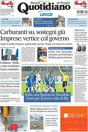 Prima pagina Nuovo Quotidiano di Puglia (Lecce) di oggi - Quotidiano regionale