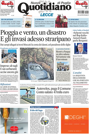 Prima pagina Nuovo Quotidiano di Puglia (Lecce) di oggi - Quotidiano regionale