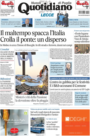Prima pagina Nuovo Quotidiano di Puglia (Lecce) di oggi - Quotidiano regionale