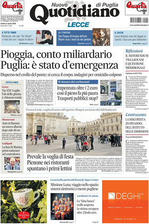 Prima pagina Nuovo Quotidiano di Puglia (Lecce) di oggi - Quotidiano regionale