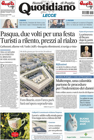 Prima pagina Nuovo Quotidiano di Puglia (Lecce) di oggi - Quotidiano regionale